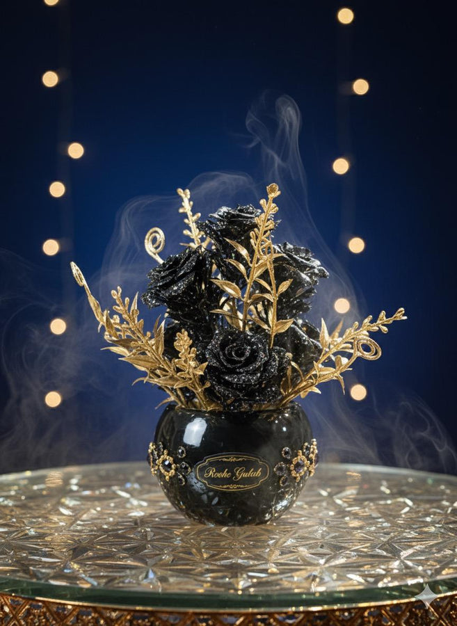 Luxury Black & Gold Artificial Flower Arrangement – Premium Decorative Vase