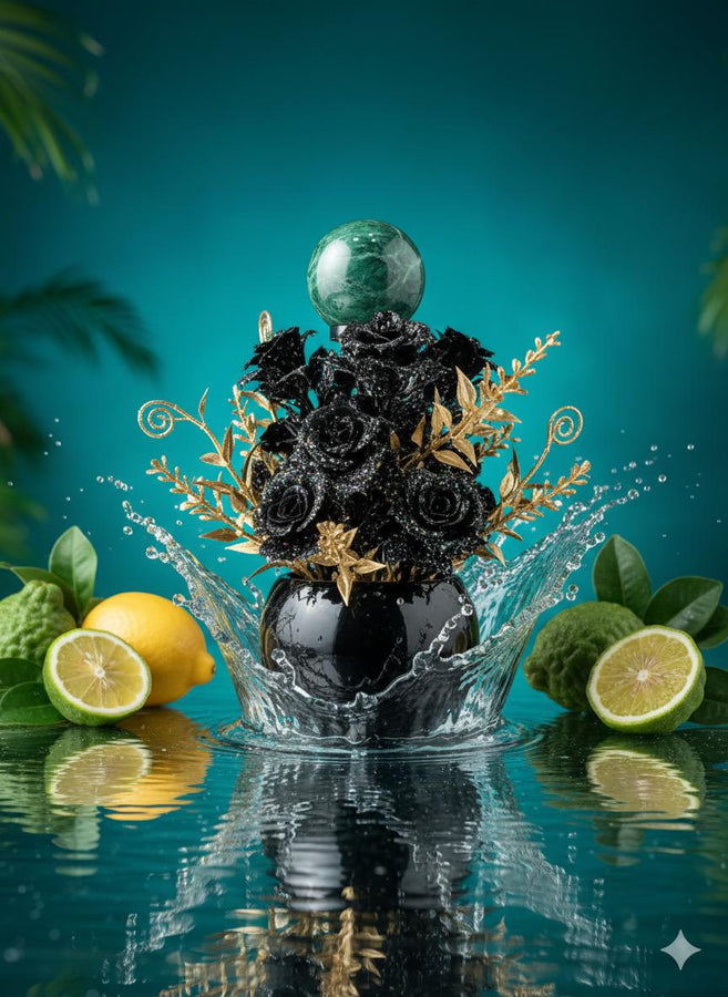 Luxury Black & Gold Artificial Flower Arrangement – Premium Decorative Vase