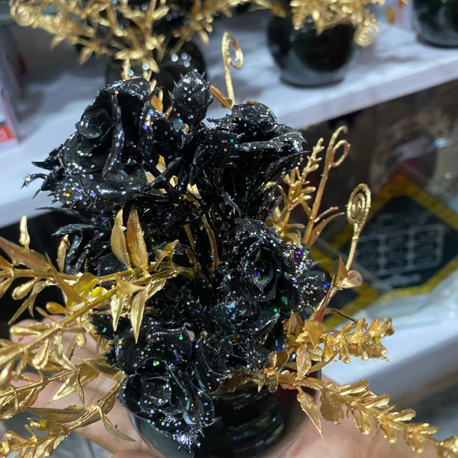 Luxury Black & Gold Artificial Flower Arrangement – Premium Decorative Vase