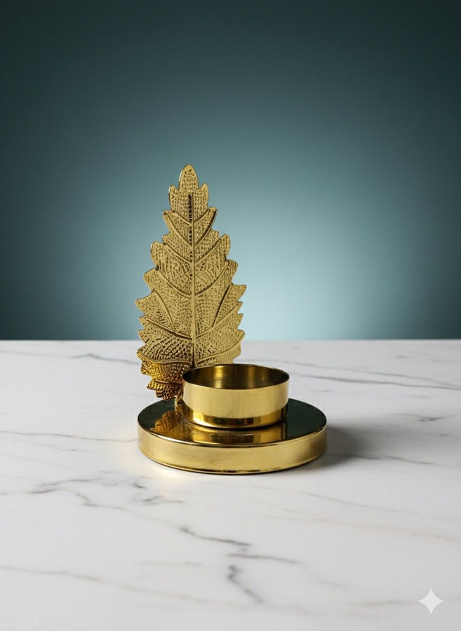 Luxury Golden Leaf Candle Holder – Elegant Decorative Stand