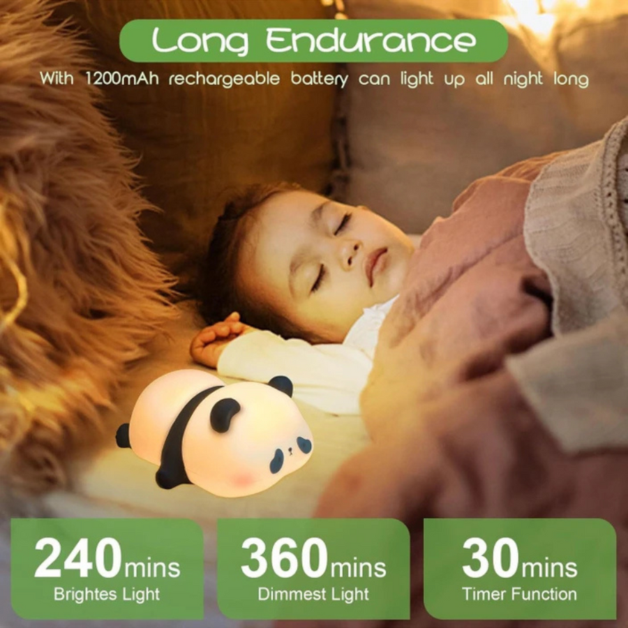 Cute Panda LED Night Light β Soft Squishy Animal Lamp with 3-Level Dimmable Brightness