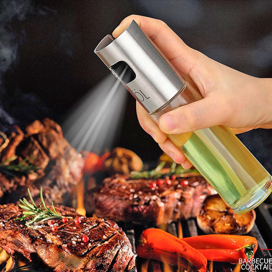 Oil Spray Bottle 100ml – Refillable Glass Olive Oil Dispenser with Fine Mist Sprayer for Cooking, BBQ & Salad