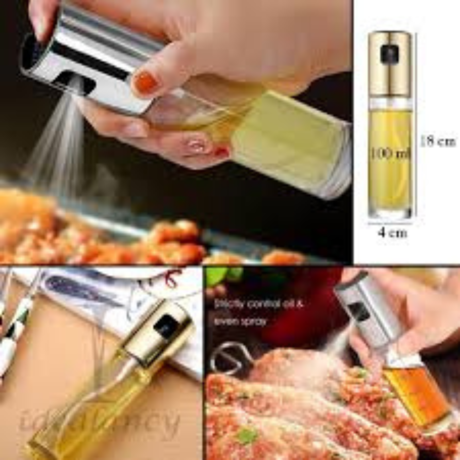 Oil Spray Bottle 100ml – Refillable Glass Olive Oil Dispenser with Fine Mist Sprayer for Cooking, BBQ & Salad