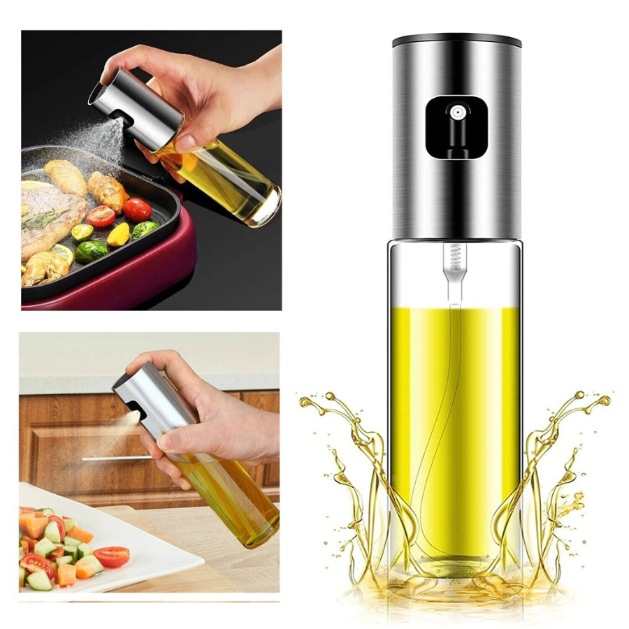 Oil Spray Bottle 100ml – Refillable Glass Olive Oil Dispenser with Fine Mist Sprayer for Cooking, BBQ & Salad
