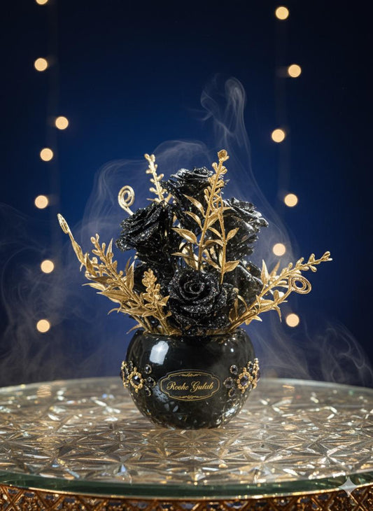 Luxury Black & Gold Artificial Flower Arrangement – Premium Decorative Vase