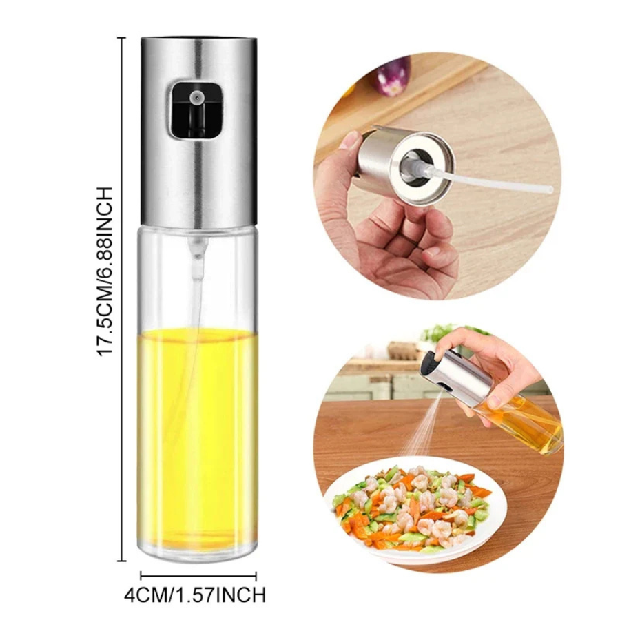 Oil Spray Bottle 100ml – Refillable Glass Olive Oil Dispenser with Fine Mist Sprayer for Cooking, BBQ & Salad