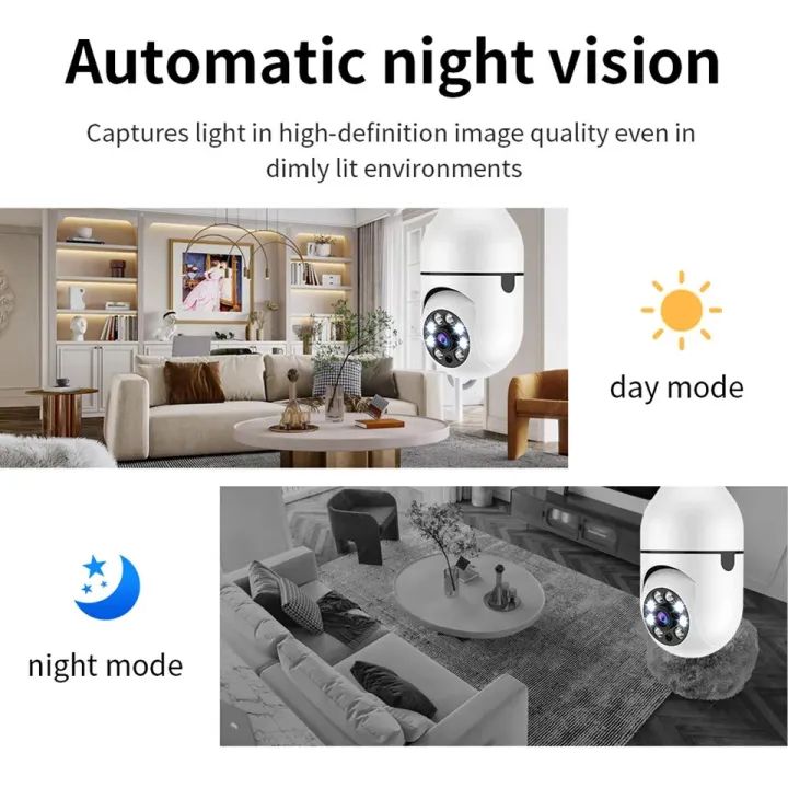 1080P Full HD Smart WiFi CCTV Camera – Bulb Style Wireless Security Camera with Motion Detection, Night Vision & Two-Way Audio | V380 App