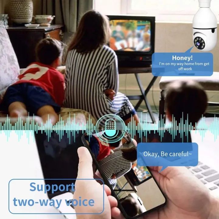 1080P Full HD Smart WiFi CCTV Camera – Bulb Style Wireless Security Camera with Motion Detection, Night Vision & Two-Way Audio | V380 App