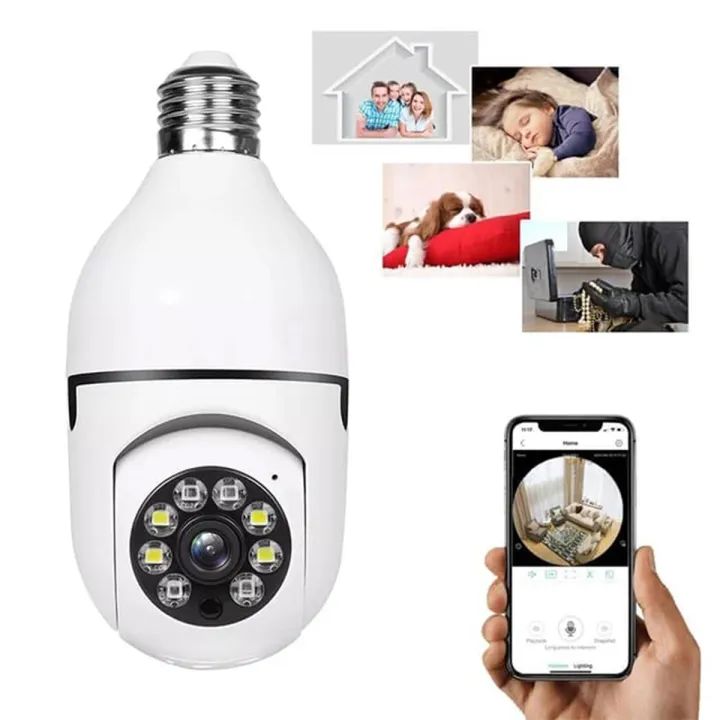 1080P Full HD Smart WiFi CCTV Camera – Bulb Style Wireless Security Camera with Motion Detection, Night Vision & Two-Way Audio | V380 App