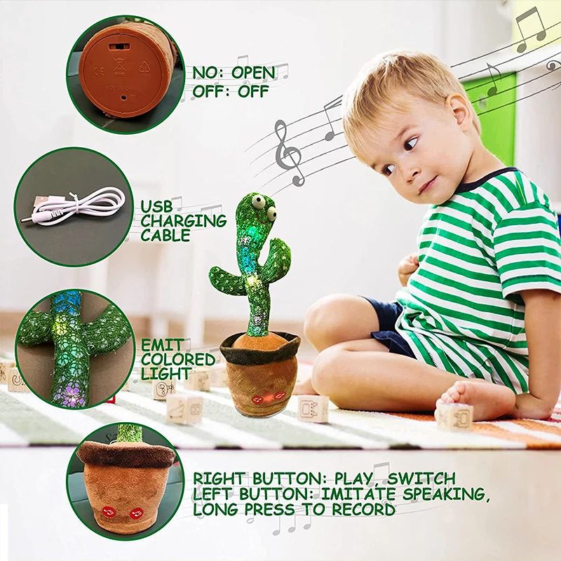 Dancing Cactus Toy – Talking, Singing & Recording Plush Toy | USB Rechargeable Educational Toy for Kids & Toddlers