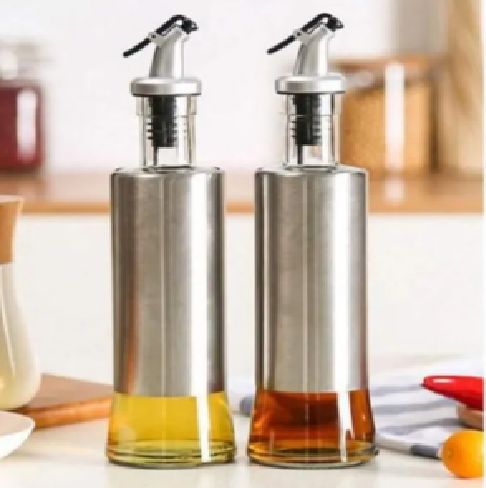 Glass Oil Bottle with Stainless Steel Nozzle Head – 300ml Leak-Proof Olive Oil Dispenser | Anti-Fall Design & No-Drip Spout