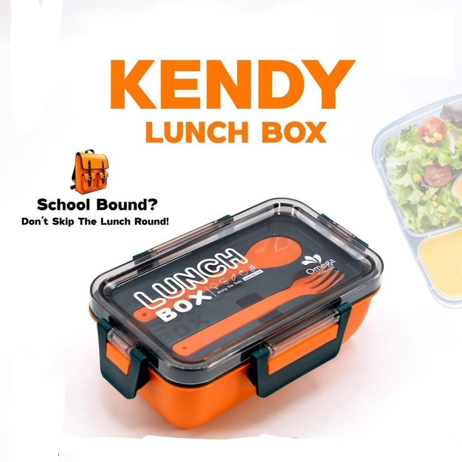 KENDY Lunch Box with Partition & Spoon – 2 Portion Leak-Proof Tiffin | BPA-Free Plastic Food Container for Office, School & Travel