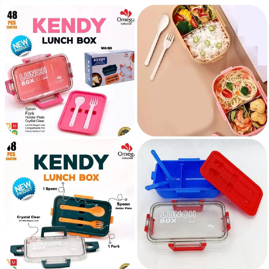 KENDY Lunch Box with Partition & Spoon – 2 Portion Leak-Proof Tiffin | BPA-Free Plastic Food Container for Office, School & Travel