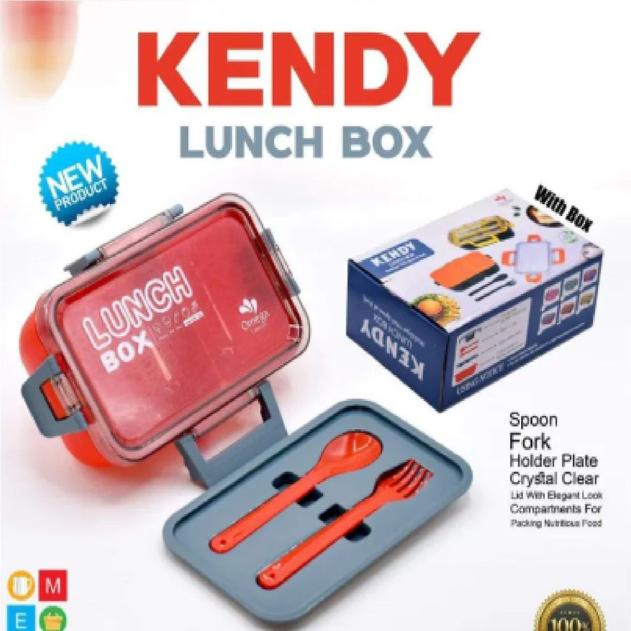 KENDY Lunch Box with Partition & Spoon – 2 Portion Leak-Proof Tiffin | BPA-Free Plastic Food Container for Office, School & Travel